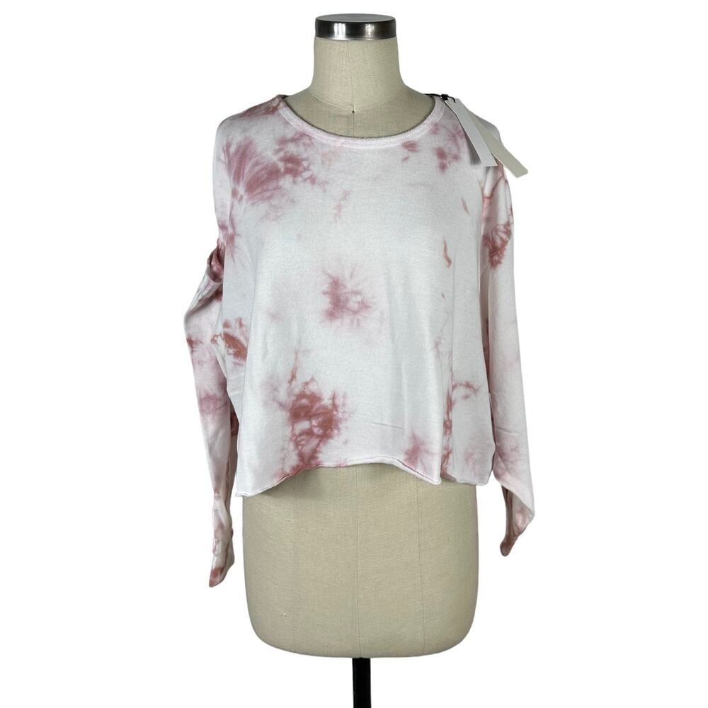 MUSTARD SEED Pink Tie‎ Dye Cropped Sweatshirt Shoulder Cut Out Small NWT Cozy